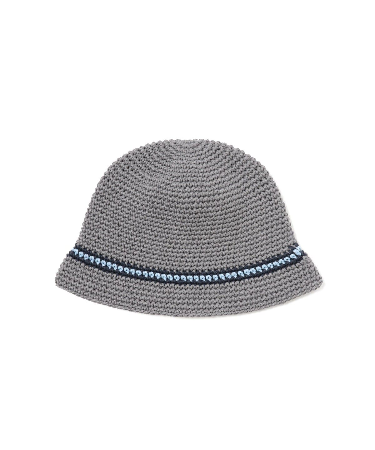 ライン ニット バケットハット 帽子 MEN GREY FREE ライン ニット バケットハット 帽子 MEN GREY FREE