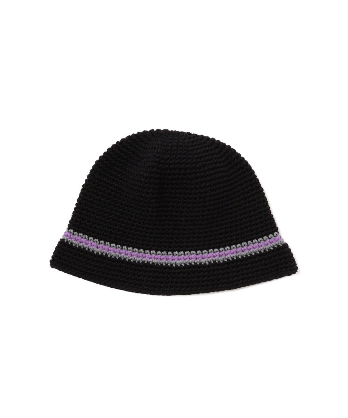 ライン ニット バケットハット 帽子 MEN BLACK FREE ライン ニット バケットハット 帽子 MEN BLACK FREE
