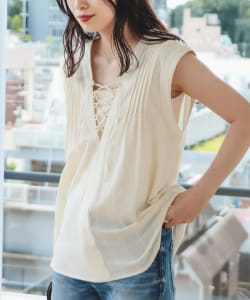 ▲B:MING by BEAMS / カラミ ストライプ レースアップ ブラウス