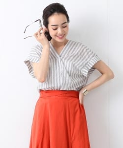 B:MING by BEAMS / ストライプ両Vサックブラウス