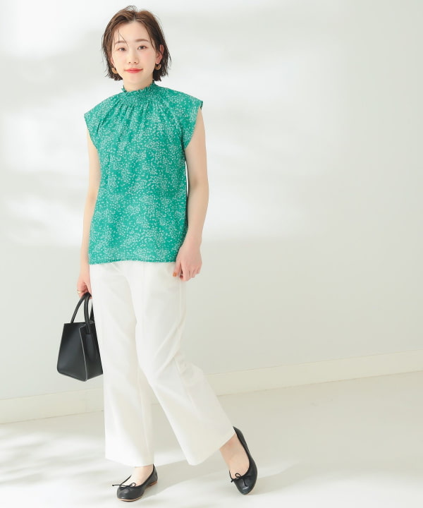 刺繍ギャザーブラウス　ダリア　BEAMS　フラワー ne Quittez pas ヌキテパ 010151GK1 コットンボイルセダム