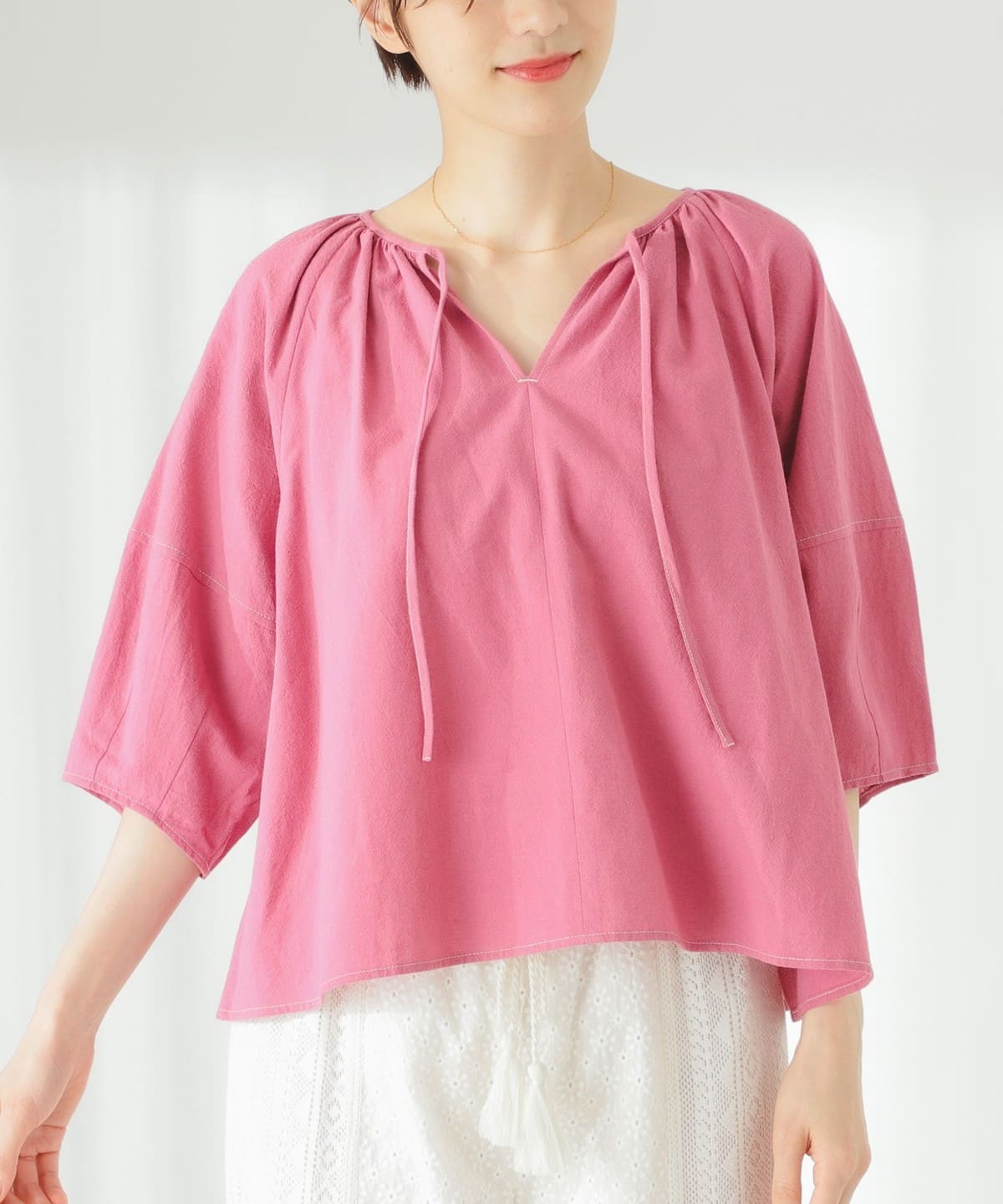 オーガニックコットン 麻混 ブラウス シャツ・ブラウス WOMEN PINK S オーガニックコットン 麻混 ブラウス シャツ・ブラウス WOMEN PINK S