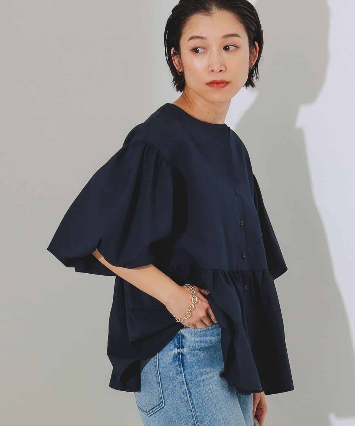 ティアード フレア ブラウス シャツ・ブラウス WOMEN NAVY M ティアード フレア ブラウス シャツ・ブラウス WOMEN NAVY M