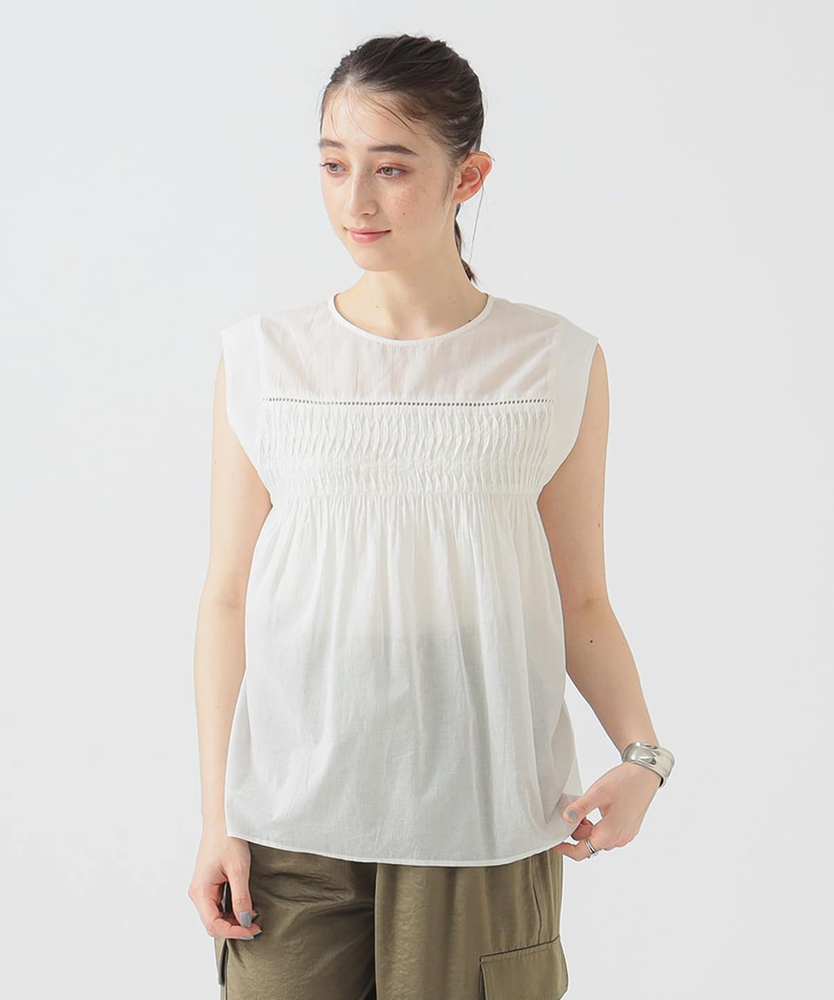 ウェーブ タック ブラウス(S M) シャツ・ブラウス WOMEN OFF WHITE S ウェーブ タック ブラウス(S M) シャツ・ブラウス WOMEN OFF WHITE S