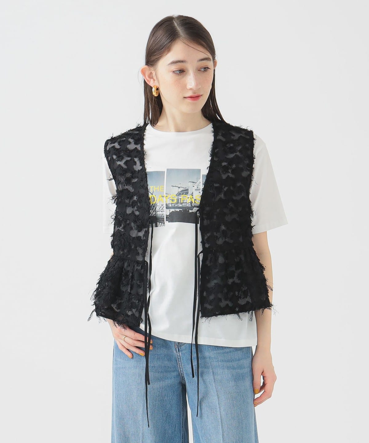 フリンジ ジャカード ノースリーブ ブラウス シャツ・ブラウス WOMEN BLACK ONE SIZE フリンジ ジャカード ノースリーブ ブラウス シャツ・ブラウス WOMEN BLACK ONE SIZE