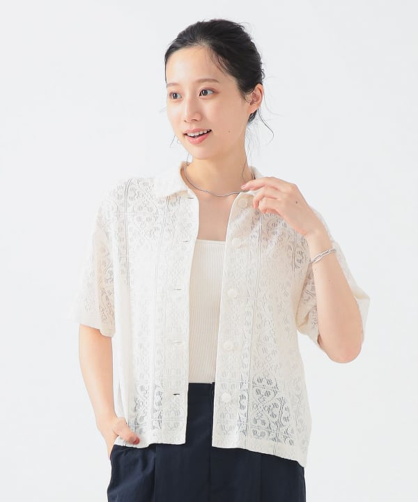 アイボリー レース 半袖シャツ アイボリー レース 半袖シャツ