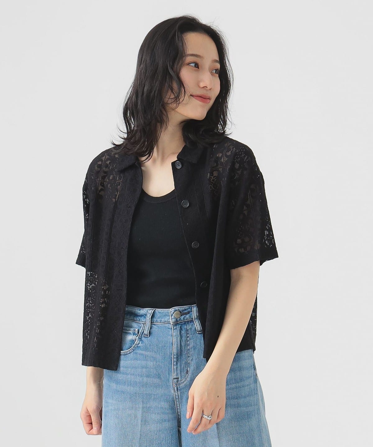半袖 レース シャツ(S M) シャツ・ブラウス WOMEN BLACK S 半袖 レース シャツ(S M) シャツ・ブラウス WOMEN BLACK S