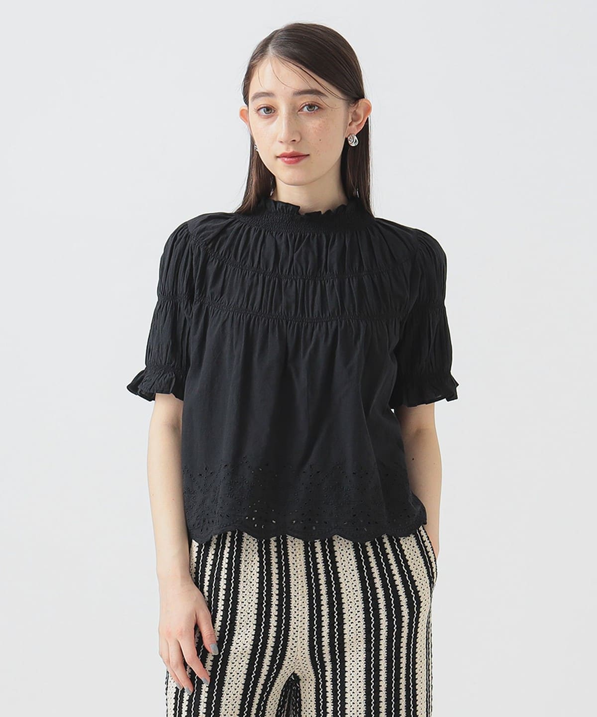 インド スカラ刺繍 ブラウス(S M) シャツ・ブラウス WOMEN BLACK S インド スカラ刺繍 ブラウス(S M) シャツ・ブラウス WOMEN BLACK S