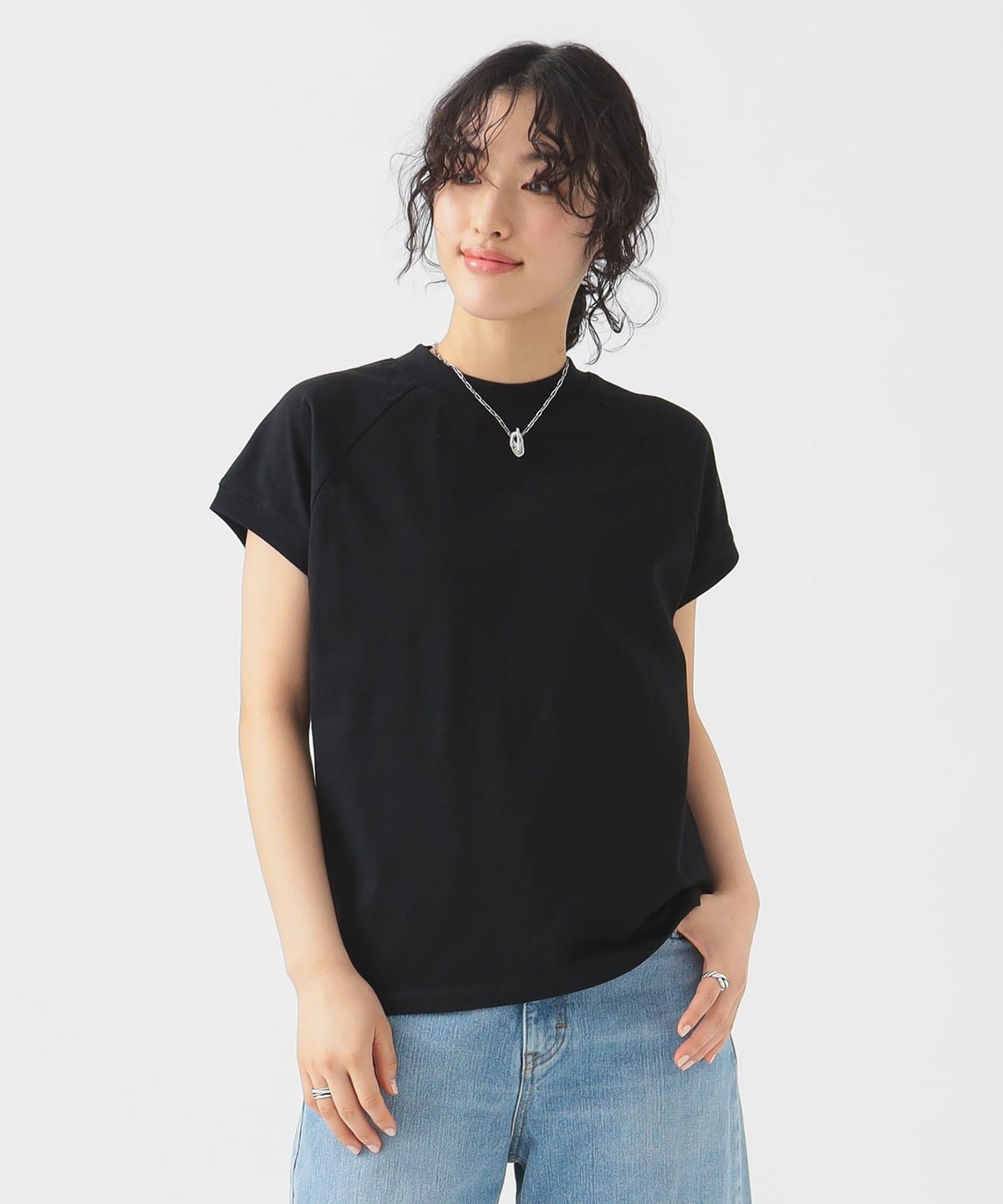フレンチ モックネック プルオーバー Tシャツ・カットソー WOMEN BLACK ONE SIZE フレンチ モックネック プルオーバー Tシャツ・カットソー WOMEN BLACK ONE SIZE
