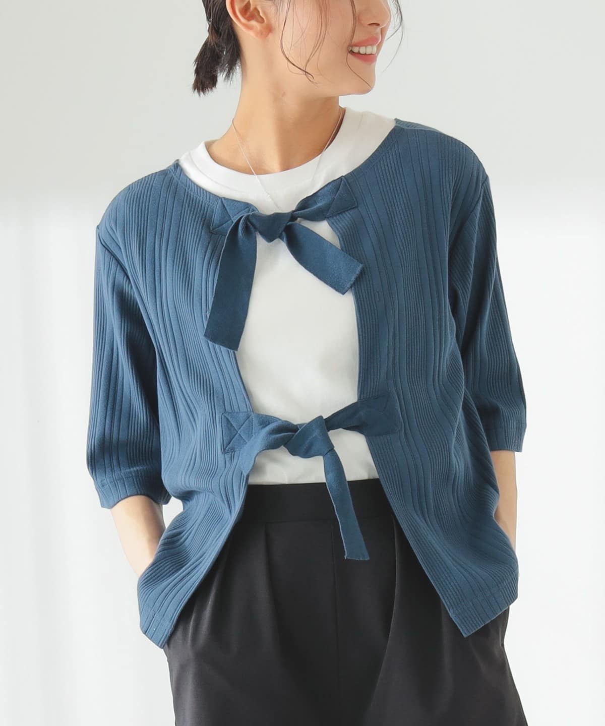 オーガニックコットン テレコ 2WAY プルオーバー Tシャツ・カットソー WOMEN DK BLUE FREE オーガニックコットン テレコ 2WAY プルオーバー Tシャツ・カットソー WOMEN DK BLUE FREE