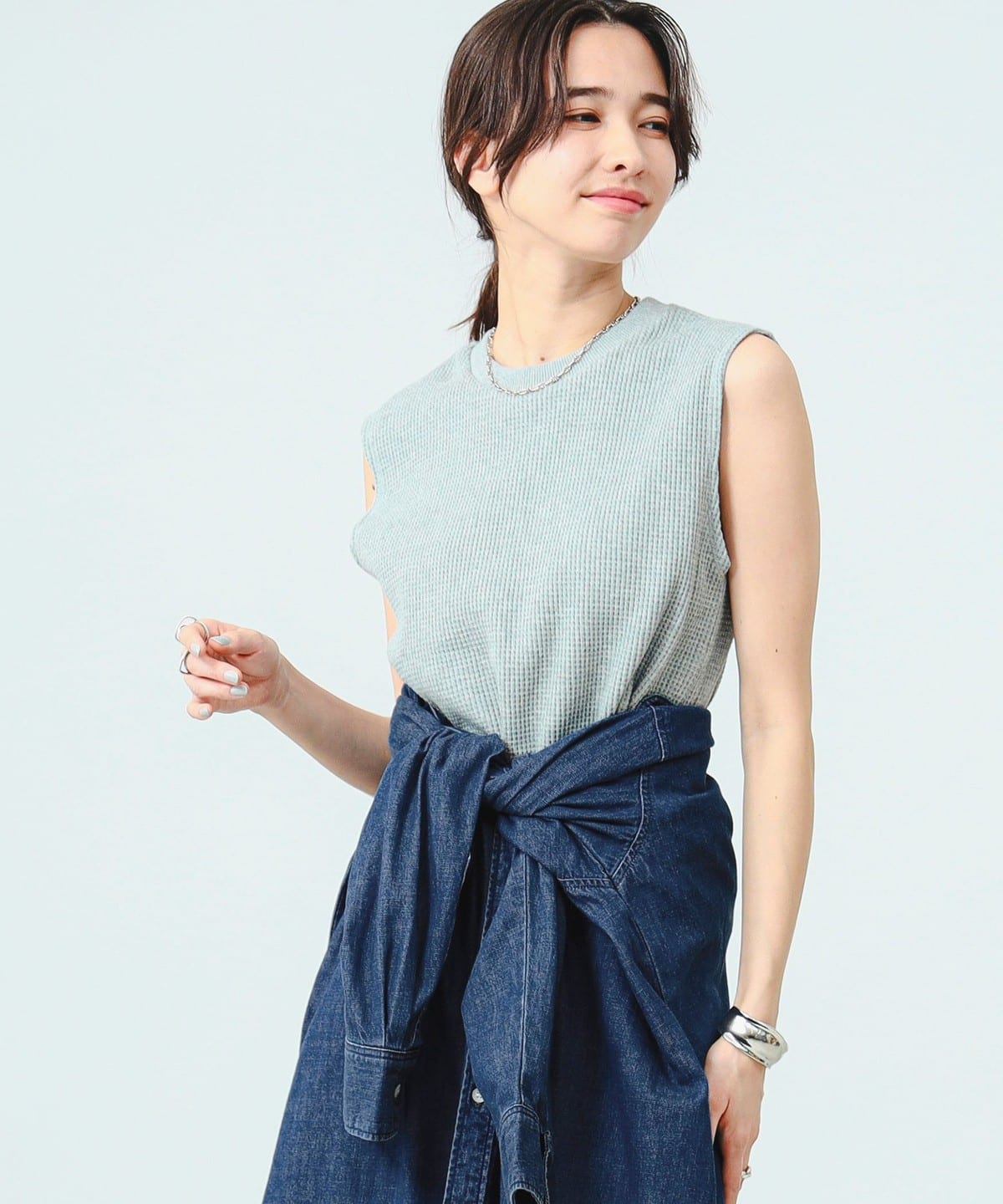 サーマル ノースリーブ プルオーバー Tシャツ・カットソー WOMEN TOP GREY ONE SIZE サーマル ノースリーブ プルオーバー Tシャツ・カットソー WOMEN TOP GREY ONE SIZE