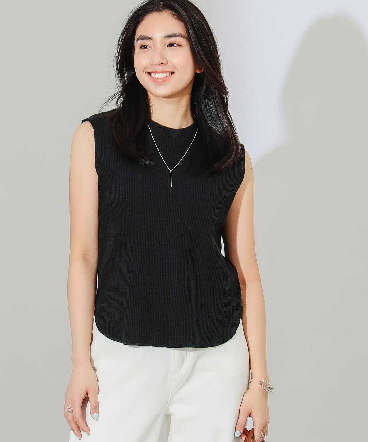 サーマル ノースリーブ プルオーバー Tシャツ・カットソー WOMEN BLACK ONE SIZE サーマル ノースリーブ プルオーバー Tシャツ・カットソー WOMEN BLACK ONE SIZE