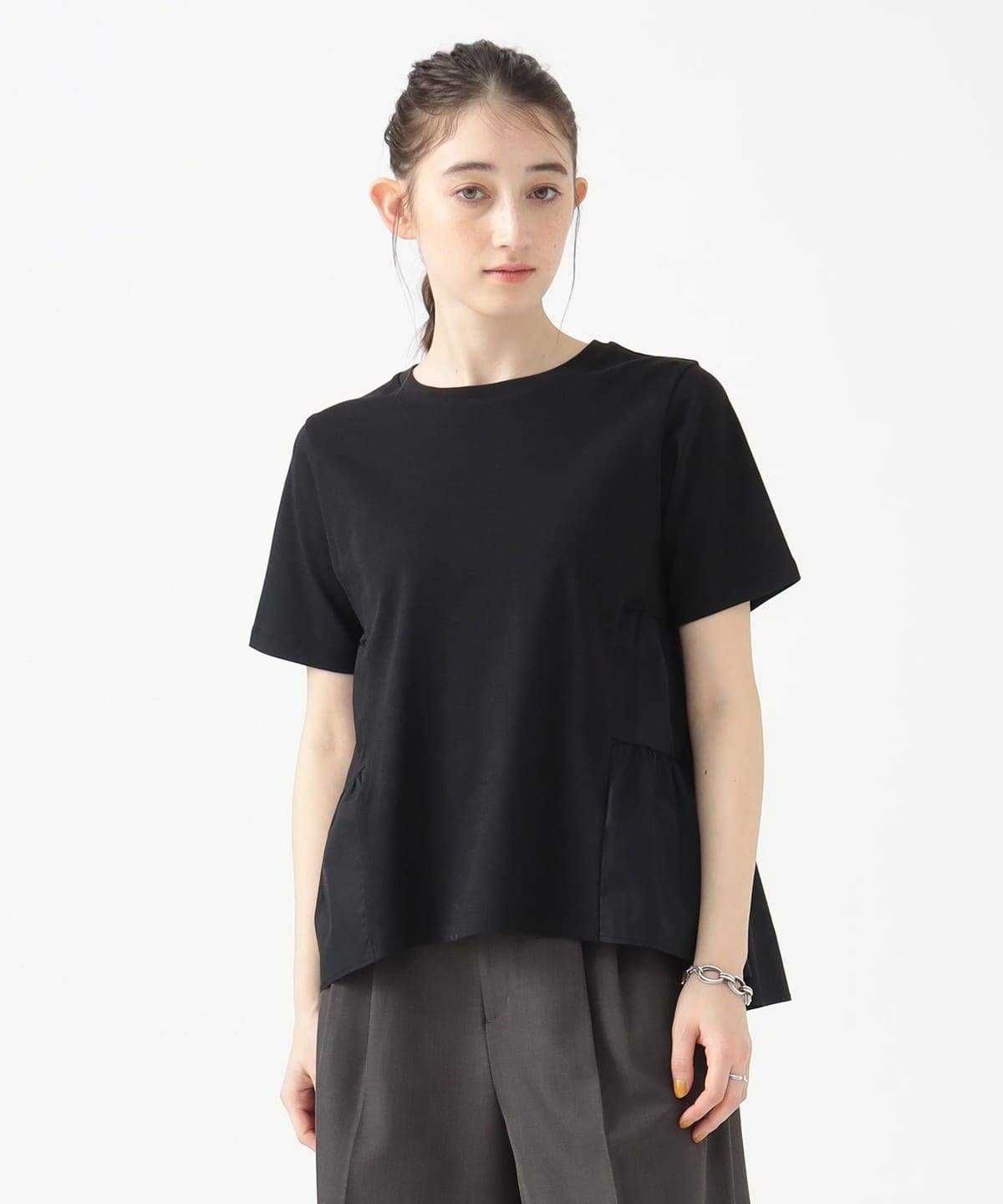 サイド ティアード プルオーバー Tシャツ・カットソー WOMEN BLACK ONE SIZE サイド ティアード プルオーバー Tシャツ・カットソー WOMEN BLACK ONE SIZE