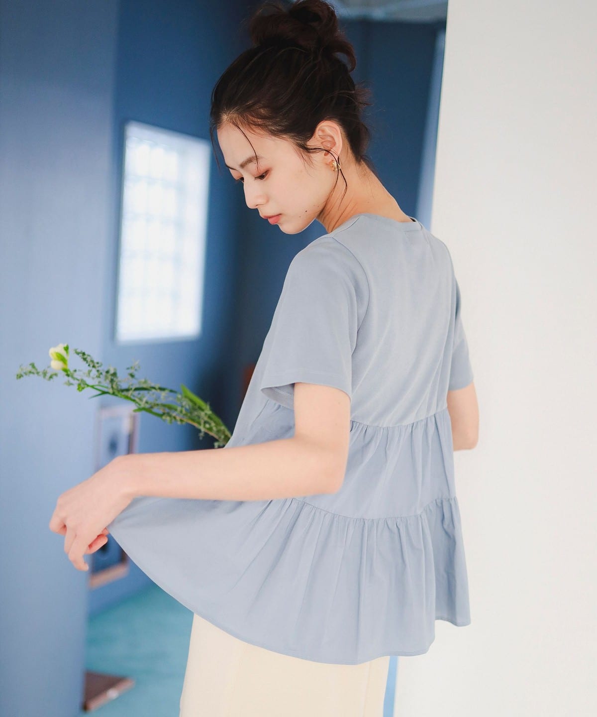 サイド ティアード プルオーバー Tシャツ・カットソー WOMEN LIGHT. BLUE ONE SIZE サイド ティアード プルオーバー Tシャツ・カットソー WOMEN LIGHT. BLUE ONE SIZE