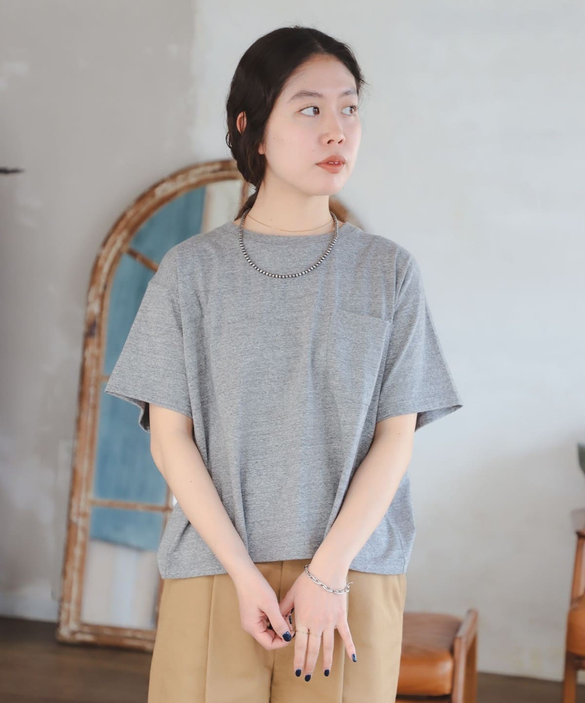 SIMPLE YET オリジナルコットン Tシャツ(S M) Tシャツ・カットソー WOMEN TOP GREY M SIMPLE YET オリジナルコットン Tシャツ(S M) Tシャツ・カットソー WOMEN TOP GREY M