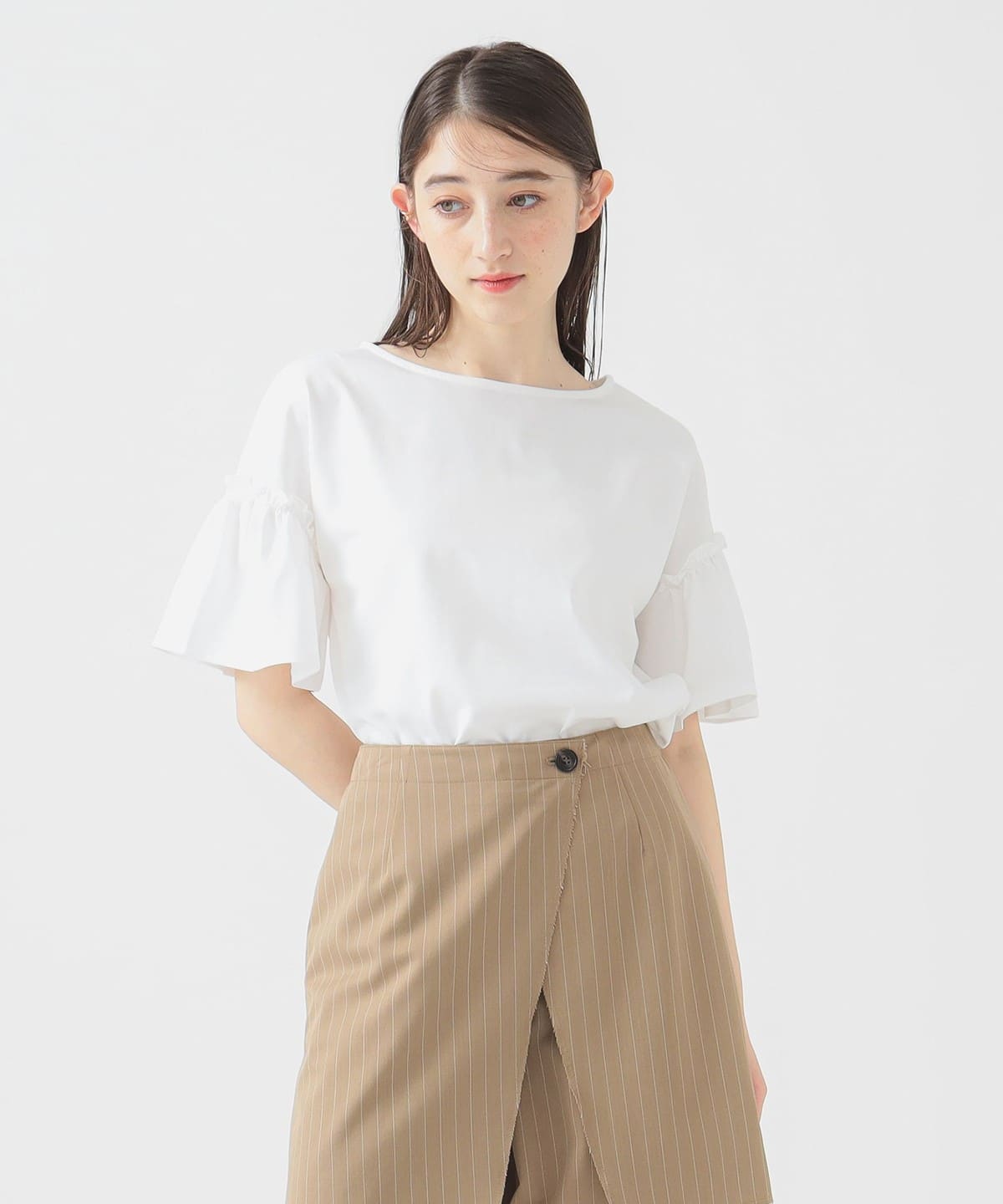 袖フリル プルオーバー Tシャツ・カットソー WOMEN OFF WHITE ONE SIZE 袖フリル プルオーバー Tシャツ・カットソー WOMEN OFF WHITE ONE SIZE