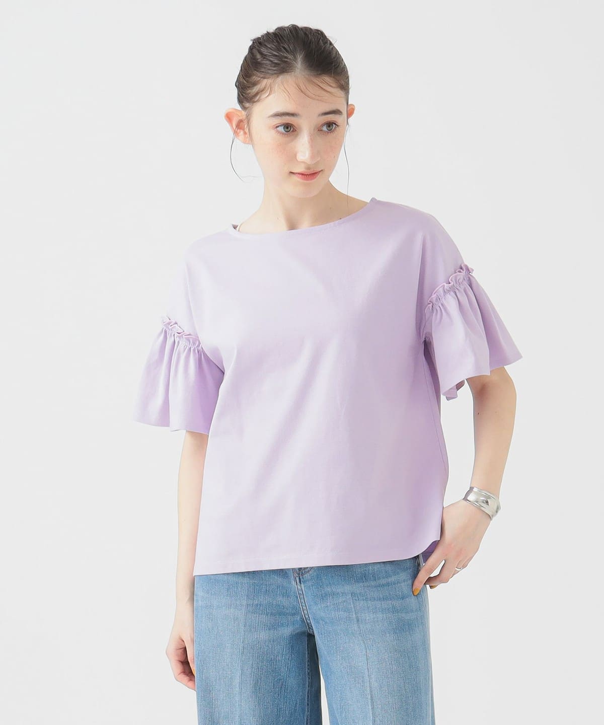 【会員限定 10%OFF 対象品】袖フリル プルオーバー Tシャツ・カットソー WOMEN LIGHT PURPLE ONE SIZE 【会員限定 10%OFF 対象品】袖フリル プルオーバー Tシャツ・カットソー WOMEN LIGHT PURPLE ONE SIZE