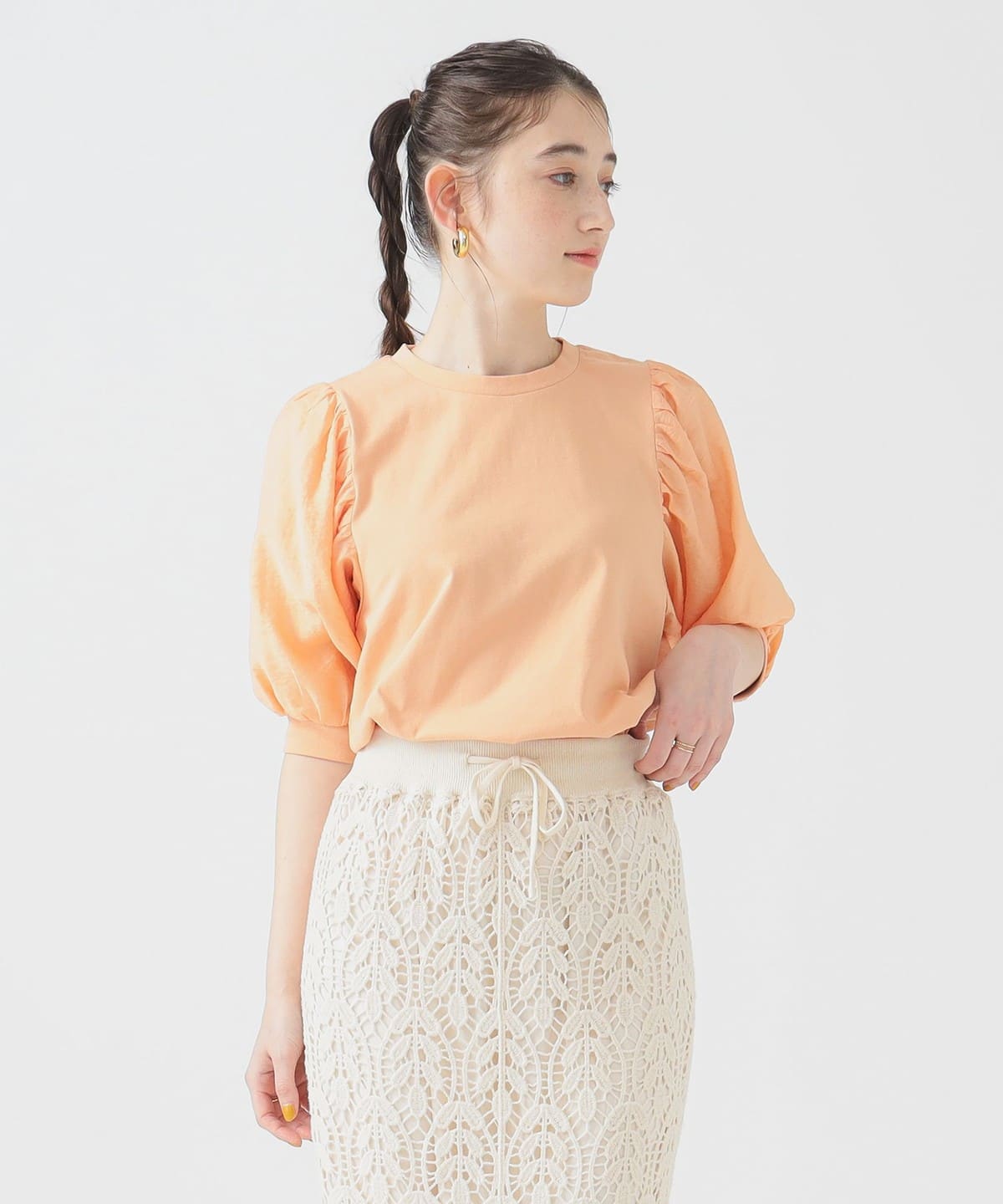 布帛切り替え ボリューム スリーブ プルオーバー Tシャツ・カットソー WOMEN CORAL ONE SIZE 布帛切り替え ボリューム スリーブ プルオーバー Tシャツ・カットソー WOMEN CORAL ONE SIZE