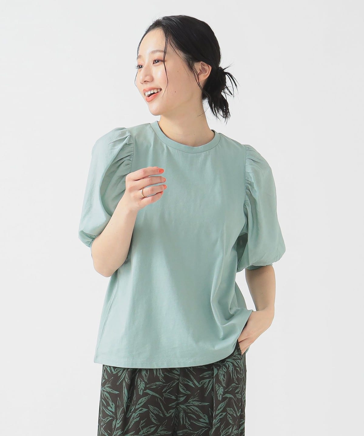布帛切り替え ボリューム スリーブ プルオーバー Tシャツ・カットソー WOMEN GREYISH BLUE ONE SIZE 布帛切り替え ボリューム スリーブ プルオーバー Tシャツ・カットソー WOMEN GREYISH BLUE ONE SIZE