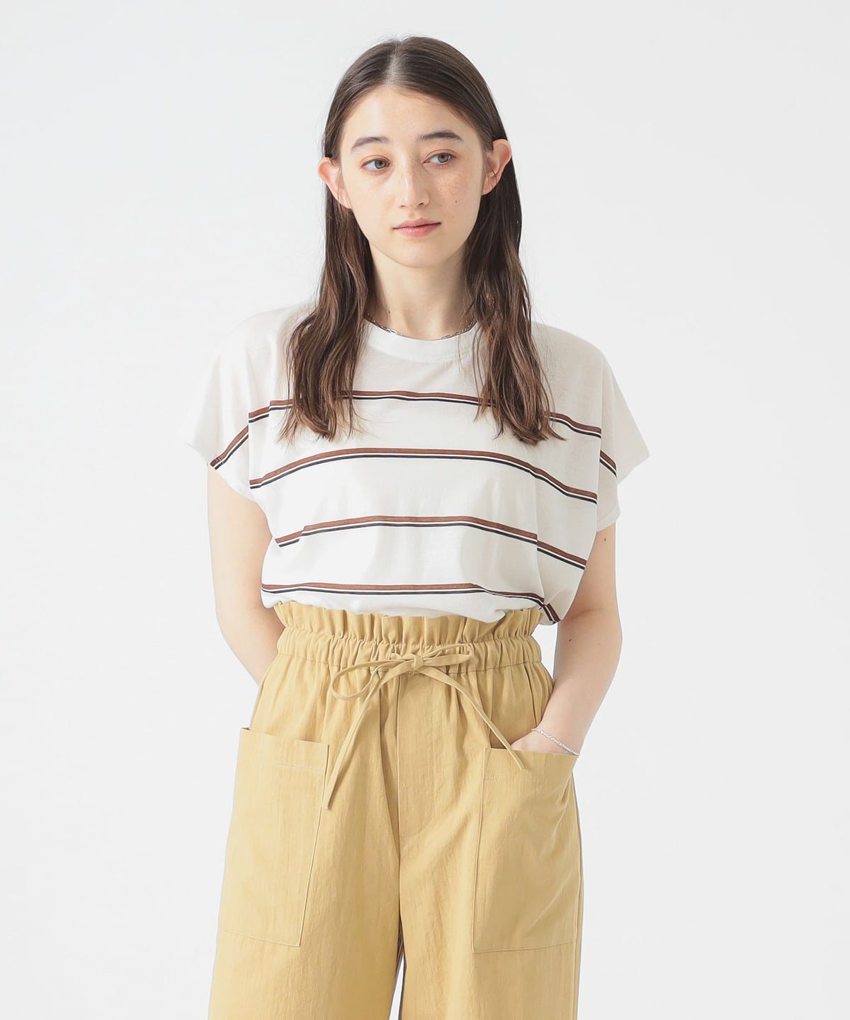 シアー ボーダー Tシャツ Tシャツ・カットソー WOMEN BROWN BORDER ONE SIZE シアー ボーダー Tシャツ Tシャツ・カットソー WOMEN BROWN BORDER ONE SIZE
