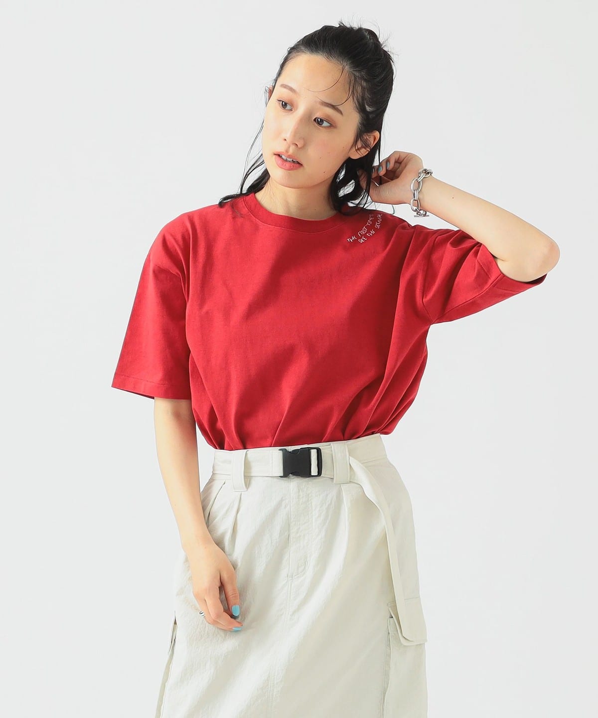 ロゴ 刺繍 Tシャツ Tシャツ・カットソー WOMEN RED ONE SIZE ロゴ 刺繍 Tシャツ Tシャツ・カットソー WOMEN RED ONE SIZE