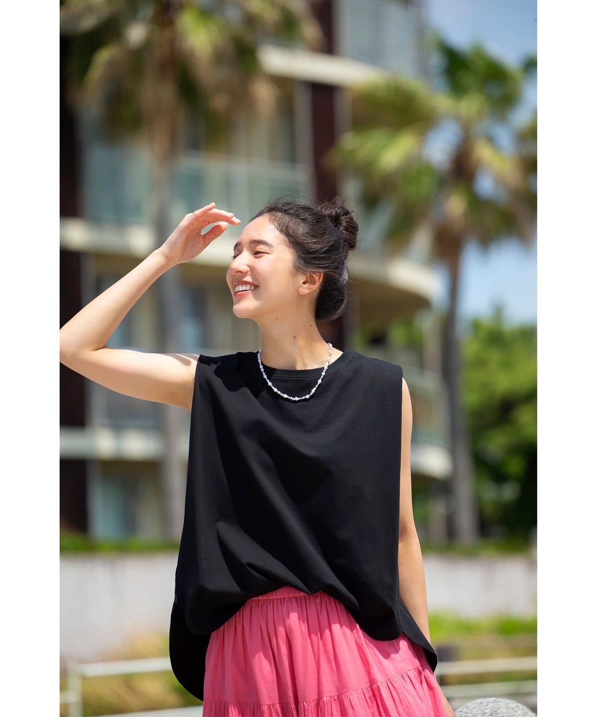【吸水速乾・接触冷感】ランド アンド ウォーター ノースリーブ タック Tシャツ Tシャツ・カットソー WOMEN BLACK ONE SIZE 【吸水速乾・接触冷感】ランド アンド ウォーター ノースリーブ タック Tシャツ Tシャツ・カットソー WOMEN BLACK ONE SIZE