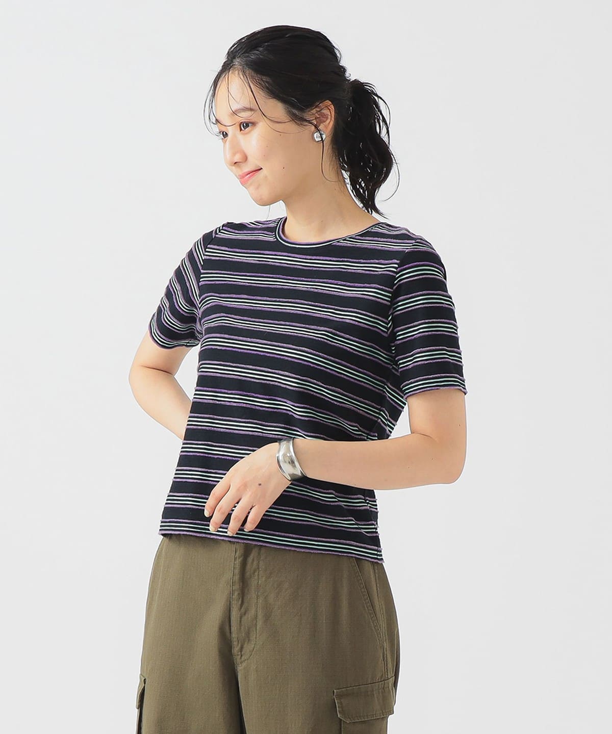 タックボーダー プルオーバー Tシャツ・カットソー WOMEN BLACK ONE SIZE タックボーダー プルオーバー Tシャツ・カットソー WOMEN BLACK ONE SIZE