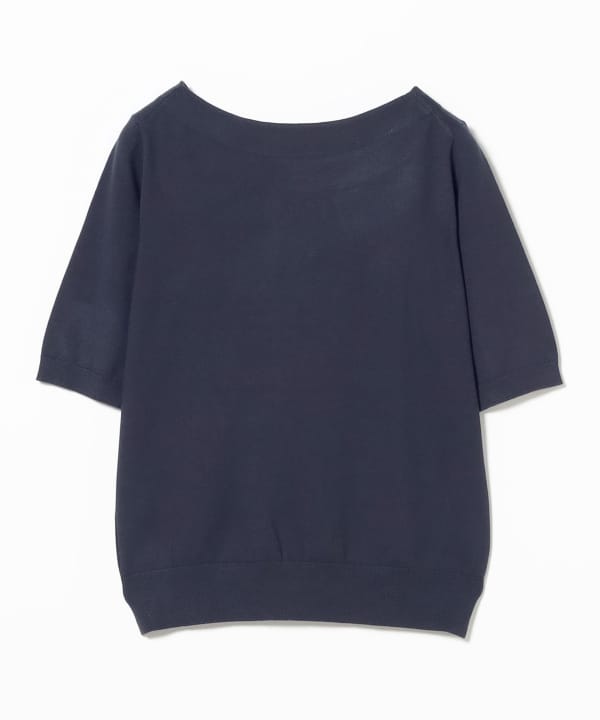 BEAMS F コットンショートスリーブニット ネイビー サイズ48 BEAMS F コットンショートスリーブニット ネイビー サイズ48