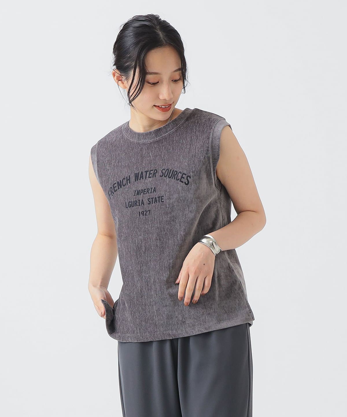 ベロア フロッキー プリント Tシャツ Tシャツ・カットソー WOMEN CHARCOAL. GREY ONE SIZE ベロア フロッキー プリント Tシャツ Tシャツ・カットソー WOMEN CHARCOAL. GREY ONE SIZE