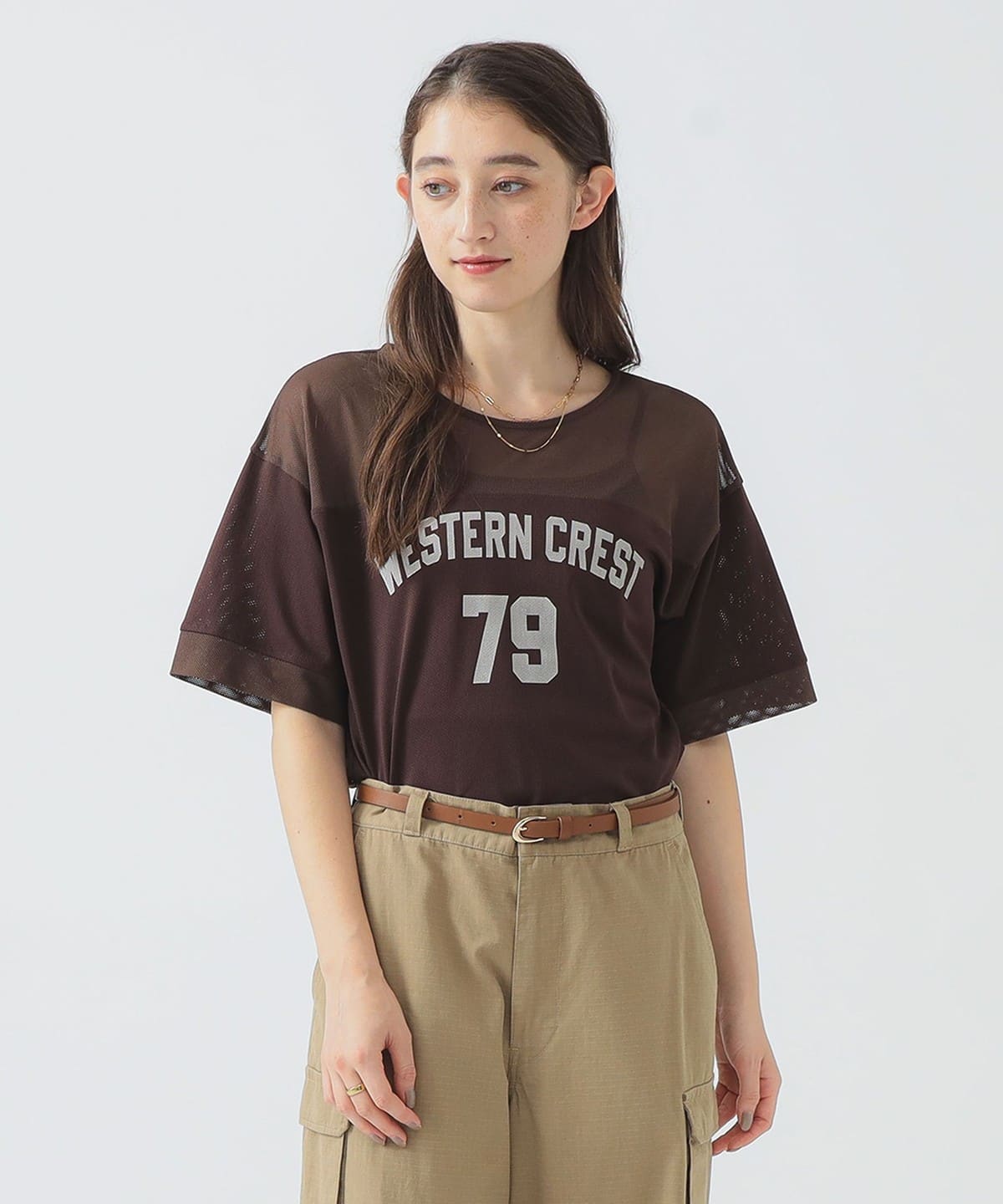 メッシュ ナンバー Tシャツ Tシャツ・カットソー WOMEN BROWN ONE SIZE メッシュ ナンバー Tシャツ Tシャツ・カットソー WOMEN BROWN ONE SIZE