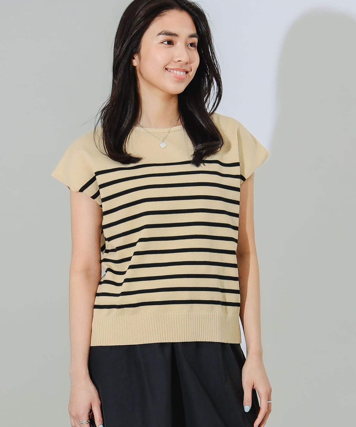 ボーダー ニット Tシャツ トップス WOMEN BEIGE*BLACK ONE SIZE ボーダー ニット Tシャツ トップス WOMEN BEIGE*BLACK ONE SIZE