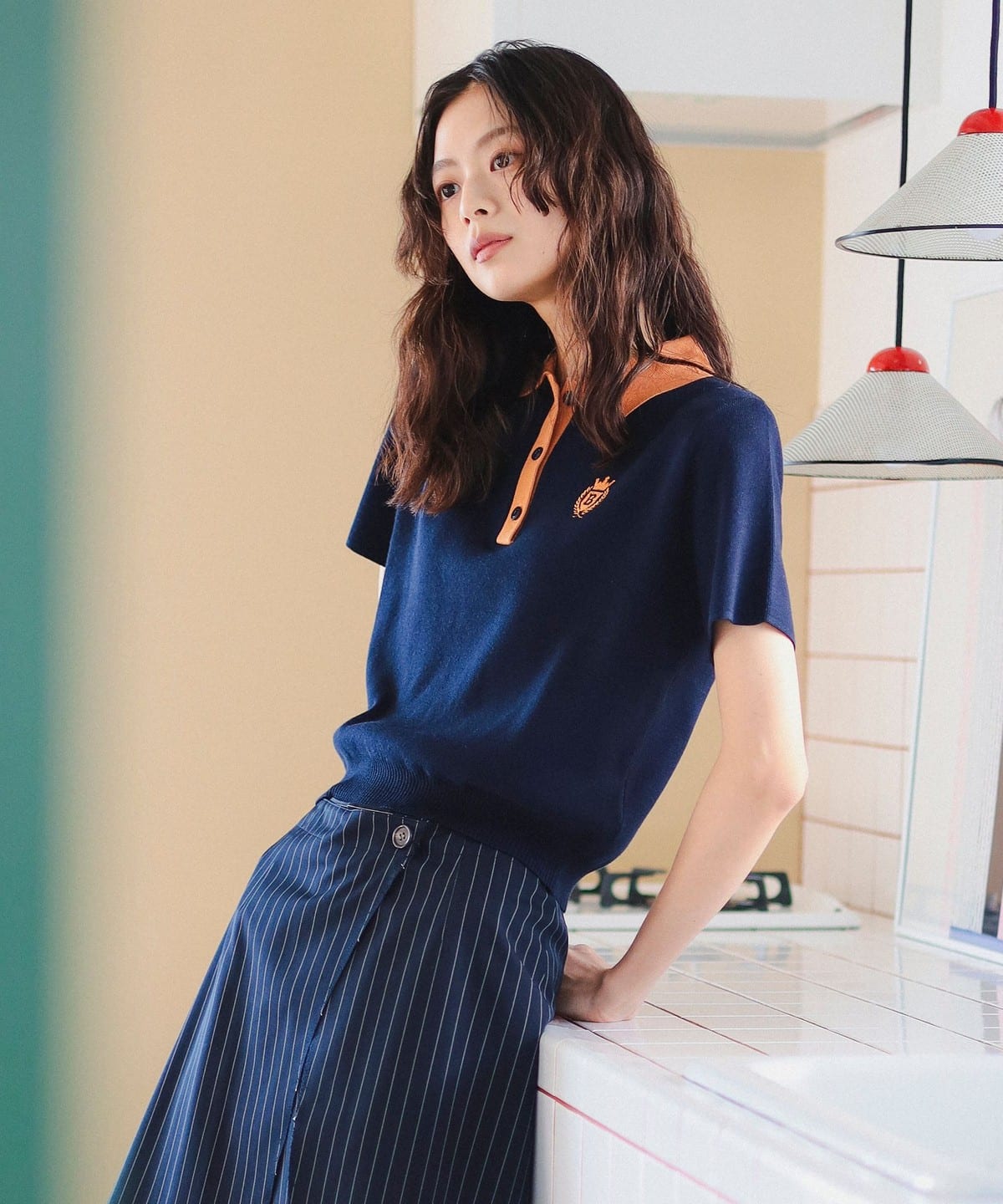 刺繍 ニット ポロシャツ トップス WOMEN NAVY ONE SIZE 刺繍 ニット ポロシャツ トップス WOMEN NAVY ONE SIZE