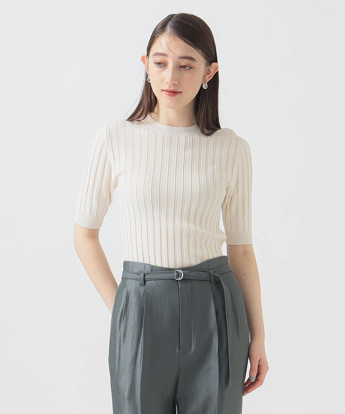 リブニット プルオーバー トップス WOMEN IVORY ONE SIZE リブニット プルオーバー トップス WOMEN IVORY ONE SIZE