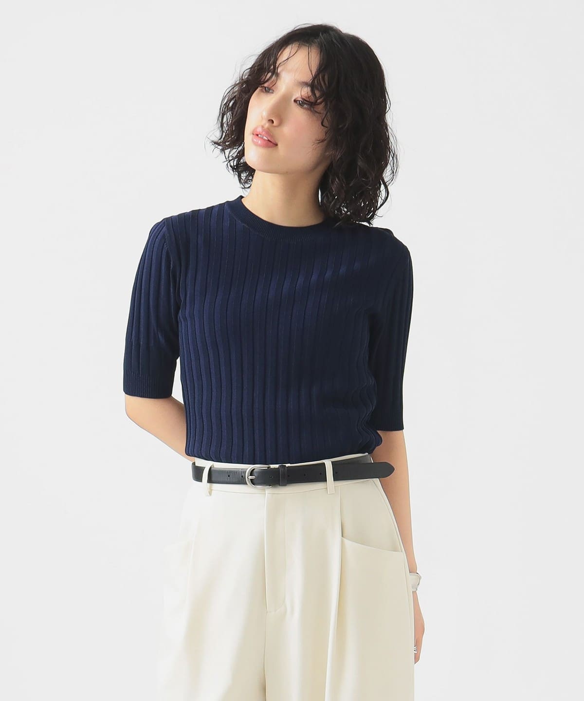 リブニット プルオーバー トップス WOMEN NAVY ONE SIZE リブニット プルオーバー トップス WOMEN NAVY ONE SIZE