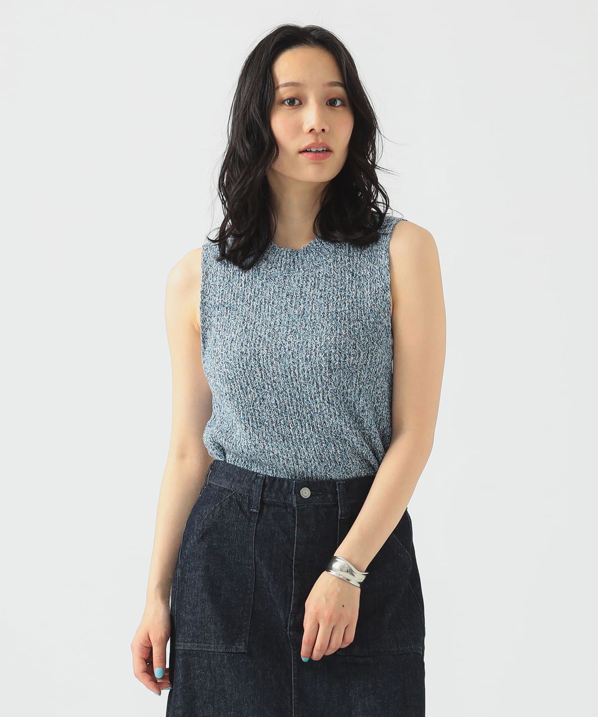 ノースリーブ ミックス ニット トップス WOMEN SAX ONE SIZE ノースリーブ ミックス ニット トップス WOMEN SAX ONE SIZE