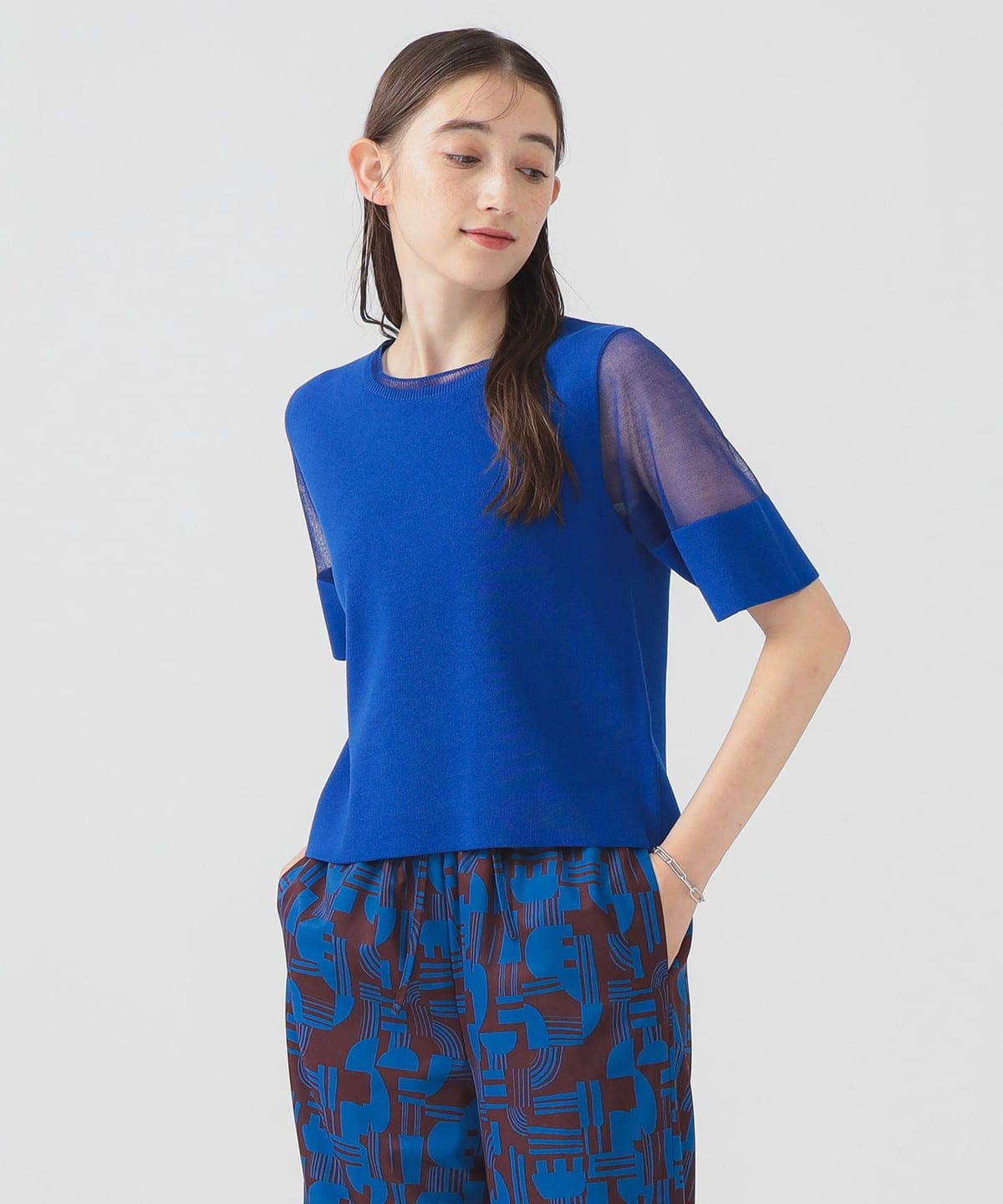 半袖 ニット Tシャツ トップス WOMEN BLUE ONE SIZE 半袖 ニット Tシャツ トップス WOMEN BLUE ONE SIZE