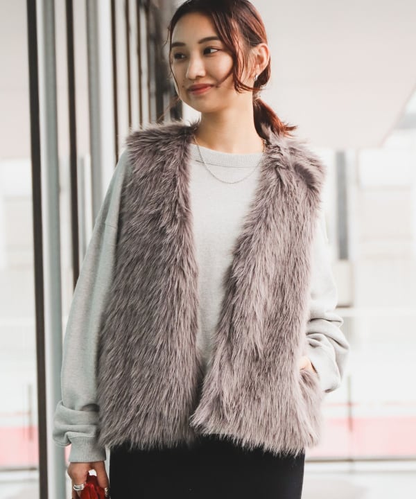 B:MING by BEAMS B:MING by BEAMS 10% OFF!! Outerwear Fair Included] Faux Fur  Vest (S-M) (Tops Vest) Available at BEAMS