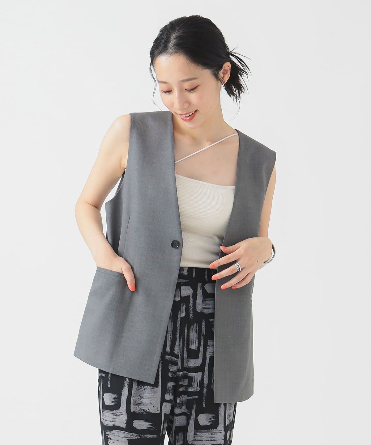 【手洗いOK】ノーカラージレ(S M) トップス WOMEN GREY M 【手洗いOK】ノーカラージレ(S M) トップス WOMEN GREY M
