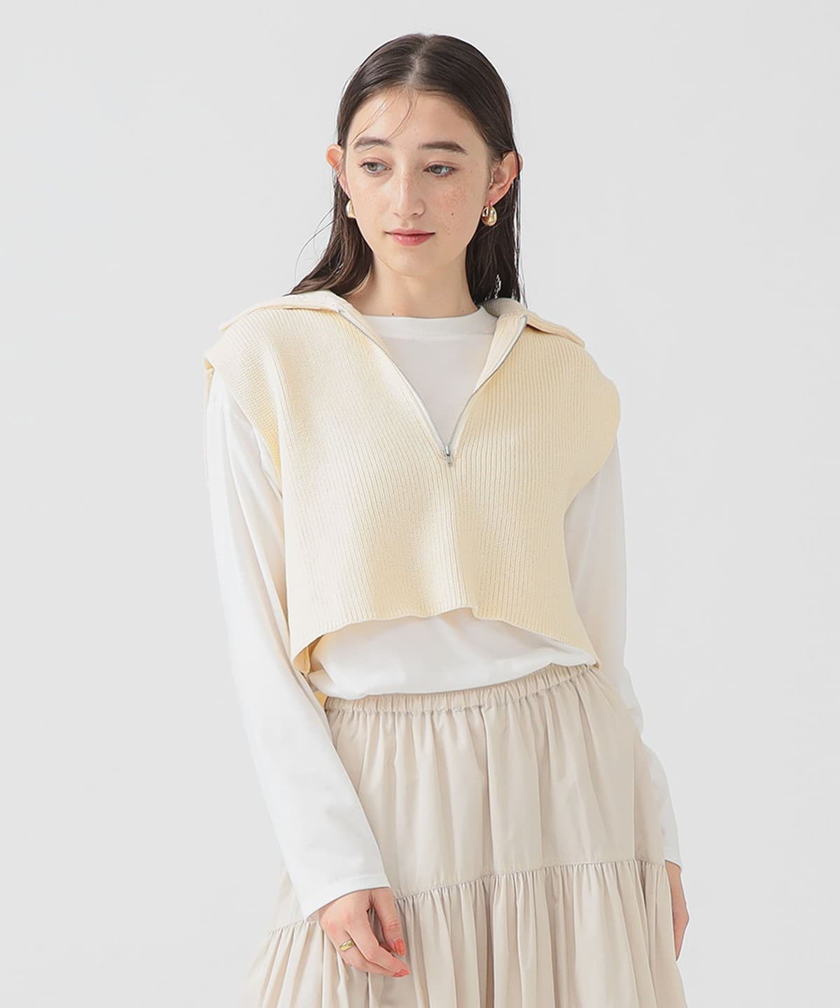 ベスト × ロング Tシャツ セット トップス WOMEN IVORY*WHITE ONE SIZE ベスト × ロング Tシャツ セット トップス WOMEN IVORY*WHITE ONE SIZE