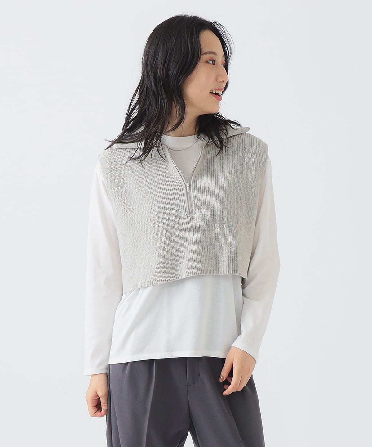 ベスト × ロング Tシャツ セット トップス WOMEN GREY*WHITE ONE SIZE ベスト × ロング Tシャツ セット トップス WOMEN GREY*WHITE ONE SIZE