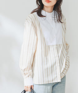 B:MING by BEAMS / ストライプ ブザム バンドカラー シャツ