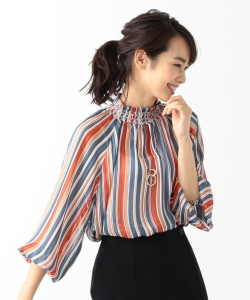 【洗える】B:MING by BEAMS / 幾何学ストライプブラウス 18AW