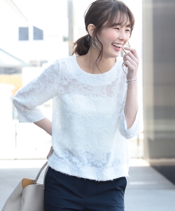 B:MING by BEAMS / レースジャカード 7分袖ブラウス 19SS-P