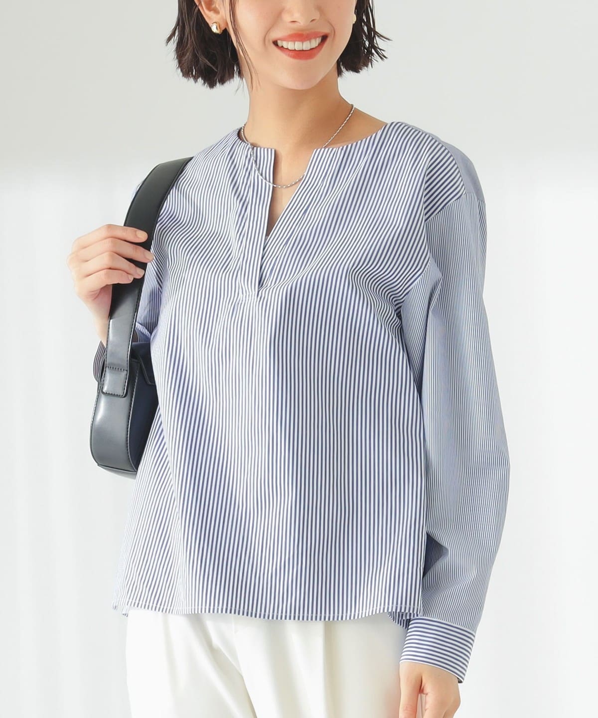 コムサブロンドオフ ボザム切替 ストライプ ブラウス UVカット/手洗い
