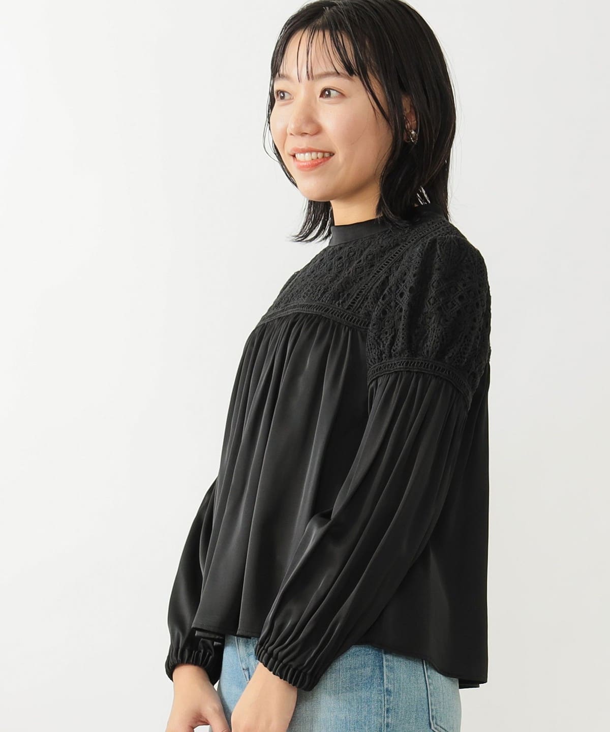 レース切り替え ブラウス シャツ・ブラウス WOMEN BLACK M レース切り替え ブラウス シャツ・ブラウス WOMEN BLACK M