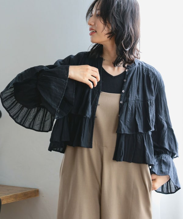 トップス rehellinen frill short blouse black rehellinen frill short blouse black