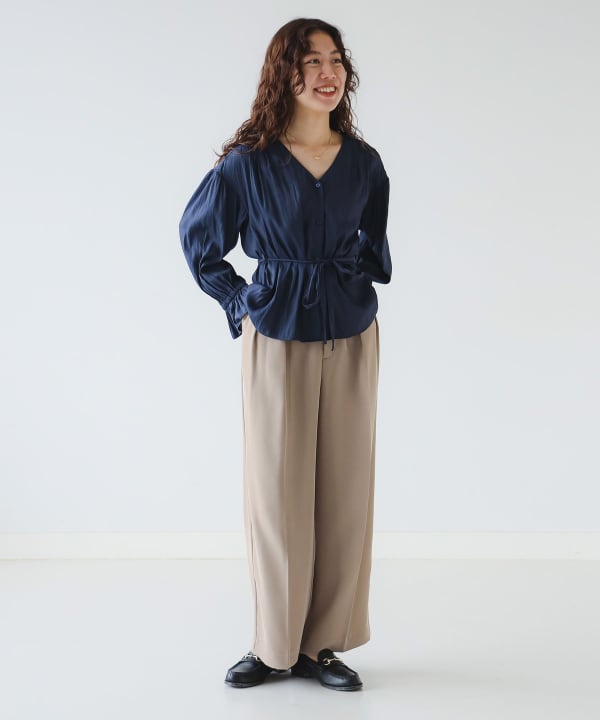 B:MING by BEAMS（ビーミング by ビームス）Vネック ギャザー ブラウス