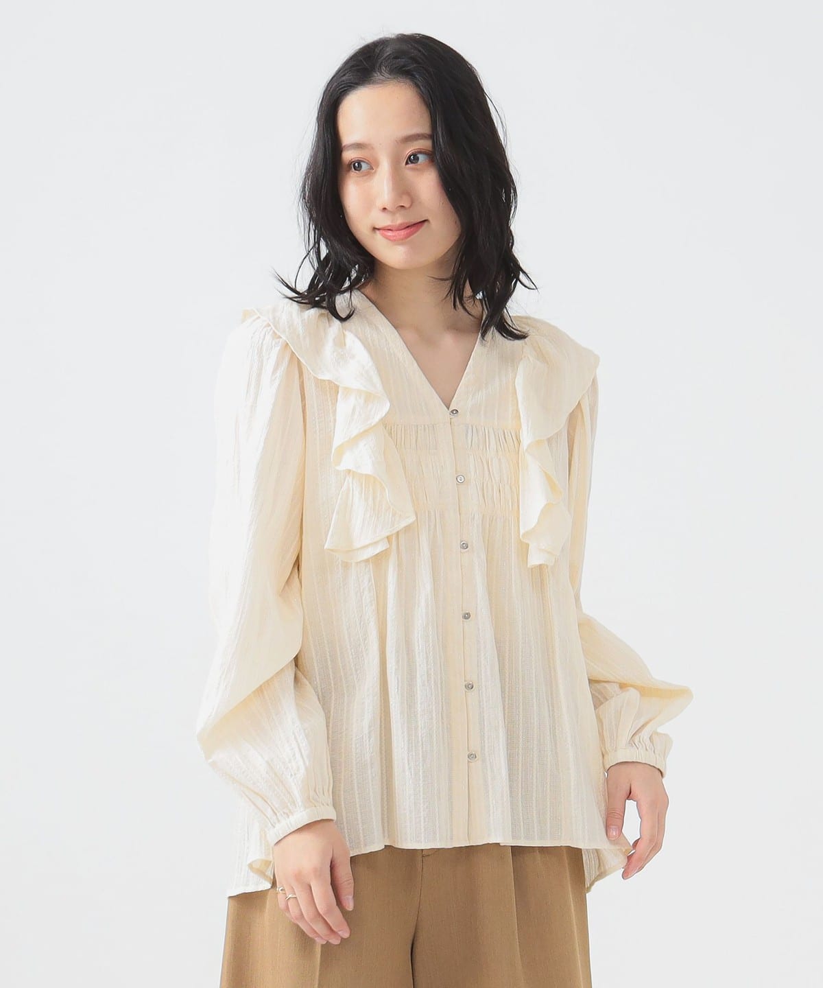 【別注】Sara mallika サラ マリカ / COTTON STRIPE JACQUARD FRILL TUNIC シャツ・ブラウス WOMEN ECRU ONE SIZE 【別注】Sara mallika サラ マリカ / COTTON STRIPE JACQUARD FRILL TUNIC シャツ・ブラウス WOMEN ECRU ONE SIZE