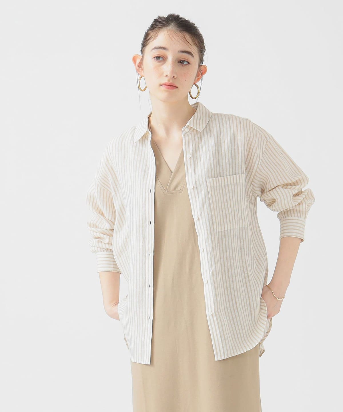 ルランゼフィール リネン シャツ(S M) シャツ・ブラウス WOMEN BEIGE STRIPE S ルランゼフィール リネン シャツ(S M) シャツ・ブラウス WOMEN BEIGE STRIPE S