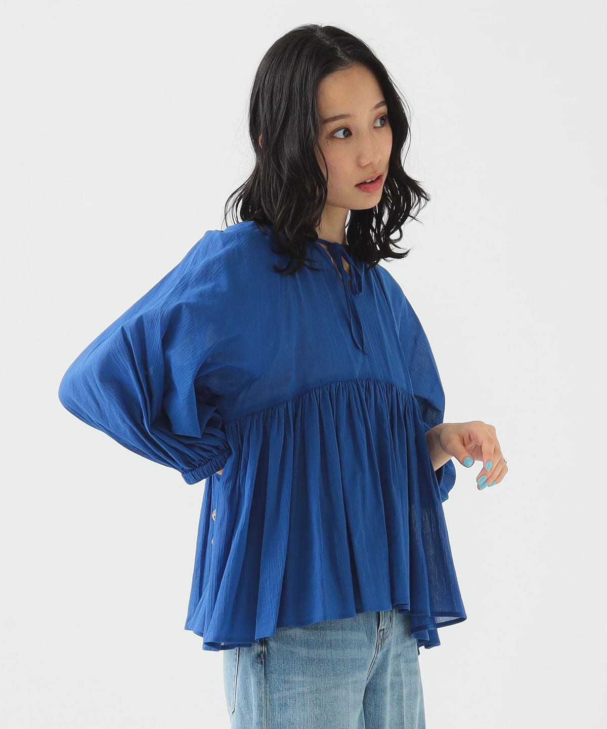 2WAY ギャザー ブラウス(S M) シャツ・ブラウス WOMEN BLUE M 2WAY ギャザー ブラウス(S M) シャツ・ブラウス WOMEN BLUE M